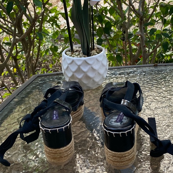 Ralph Lauren Purple Label Black Wrap Around Strap Platform Espadrilles Sandals - Picture 10 of 16